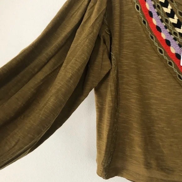 Free People Hand Me Down Embroidered Top in Moss Green - Picture 2 of 9